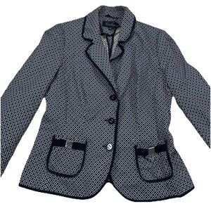 Luisa Spagnoli Women's Size 44 Blazer Navy Blue Triangle Geometric Faux Buckles